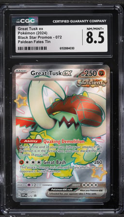 2024 Pokemon Scarlet & Violet Promo Paldean Fates Tin Full Art Great Tusk ex #72 CGC 8.5 NM-MT+