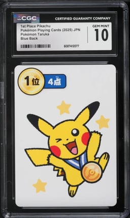 2025 Pokemon Japanese Playing Cards Taruka Blue Back 1st Place Pikachu CGC 10 GEM MINT