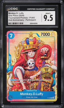 2024 One Piece Tournament Promo 2nd Anniversary Monkey D. Luffy #P-043 CGC 9.5 MINT+