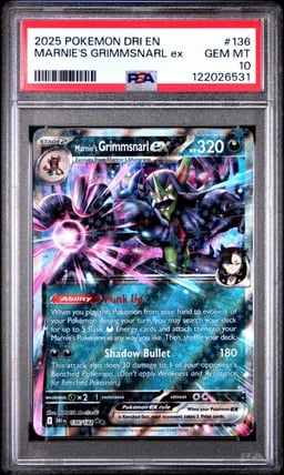 2025 POKEMON DRI EN-DESTINED RIVALS #136 MARNIE'S GRIMMSNARL EX PSA 10