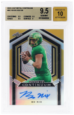 2023 Leaf Metal Continuum Autograph Bo Nix #MC109 9/106 BGS 9.5