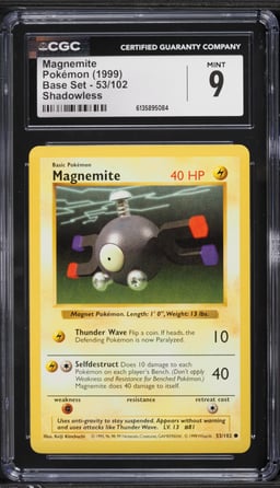 1999 Pokemon Base Set Shadowless Magnemite #53 CGC 9 MINT