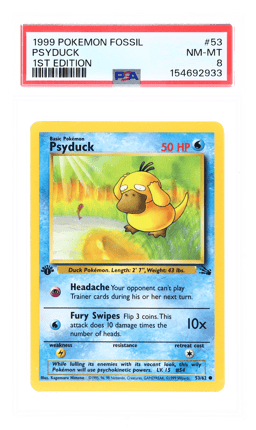 1999 Pokemon Fossil 1st Edition Psyduck #53 PSA 8
