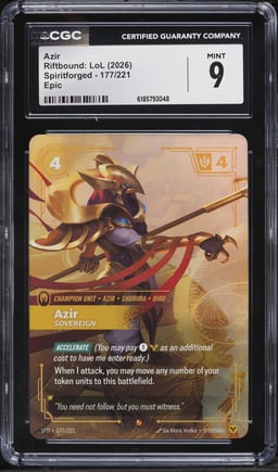 2026 Riftbound League Of Legends LoL Spiritforged Epic Azir #177 CGC 9 MINT