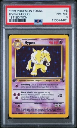 1999 POKEMON FOSSIL 1ST ED #8 HYPNO-HOLO PSA 8