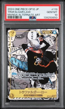 2024 ONE PIECE JAPANESE OP10-ROYAL BLOOD 119 TRAFALGAR LAW MANGA ALTERNATE ART PSA 10