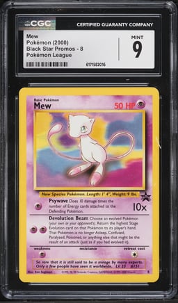 2000 Pokemon League Black Star Promo Mew #8 CGC 9 MINT