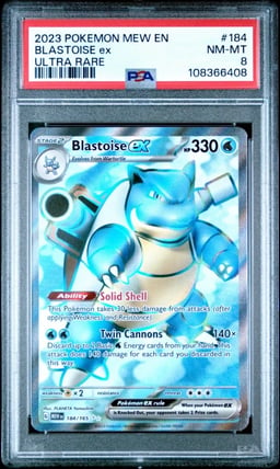 2023 POKEMON MEW EN-151 ULTRA RARE #184 BLASTOISE EX PSA 8