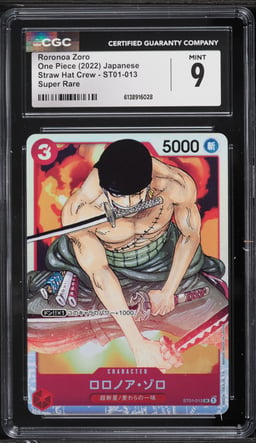2022 One Piece Japanese Straw Hat Crew SR Roronoa Zoro #ST01-013 CGC 9 MINT