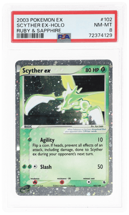 2003 Pokemon Ex Ruby and Sapphire Holo Scyther Ex #102 PSA 8