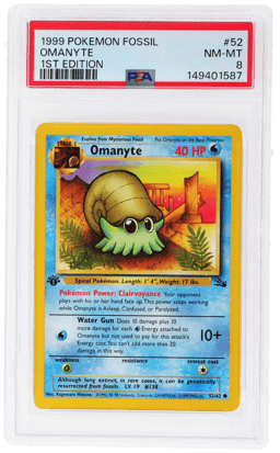 1999 Pokemon Fossil 1st Edition Omanyte #52 PSA 8