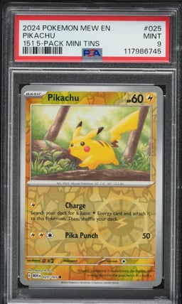 2024 Pokemon Mew En-151 5 Pack Mini Tin Pikachu #025 PSA 9 MINT