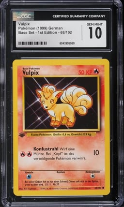 1999 Pokemon German Base Set 1st Edition Vulpix #68 CGC 10 GEM MINT