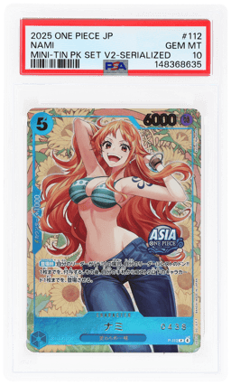 2025 One Piece Japanese Mini-Tin Pack Set Volume 2 Serialized Nami #112 PSA 10