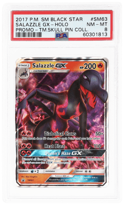2017 Pokemon Sun and Moon Black Star Promo Team Skull Pin Collection Salazzle Gx #SM63 PSA 8