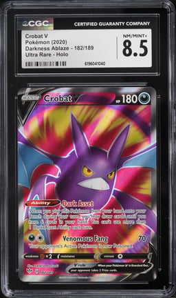 2020 Pokemon Sword & Shield Darkness Ablaze Full Art Crobat V #182 CGC 8.5 NM-MT+