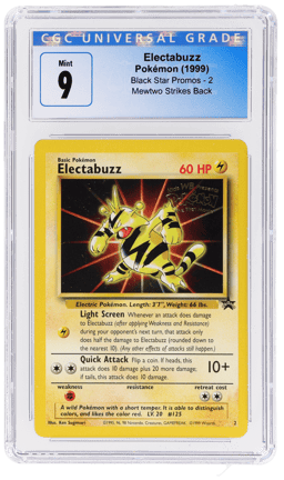 1999 Pokemon Wizards of the Coast Black Star Promo Mewtwo Strikes Back Electabuzz #2 CGC 9