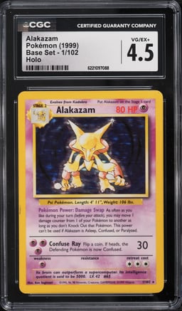 1999 Pokemon Base Set Holo Alakazam #1 CGC 4.5 VGEX+