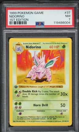 1999 Pokemon Base Set Shadowless 1st Edition Nidorino #37 PSA 7 NRMT
