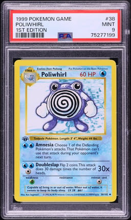 1999 Pokemon Base Set Shadowless 1st Edition Poliwhirl #38 PSA 9 MINT