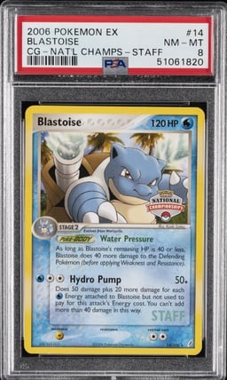 2006 POKEMON EX CRYSTAL GUARDIANS 2007 NAT CHAMPIONSHIPS-STAFF BLASTOISE PSA 8