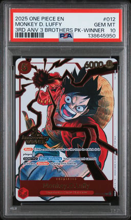 2025 ONE PIECE 3RD ANNIVERSARY TOURNAMENT 3 BROTHERS PACK 012 MONKEY D. LUFFY WINNER PSA 10