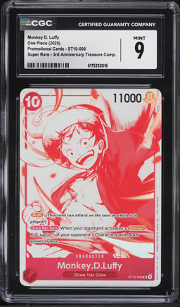 2025 One Piece Japanese Promo 3rd Anniversary Treasure SR Monkey D. Luffy #ST10-006 CGC 9 MINT