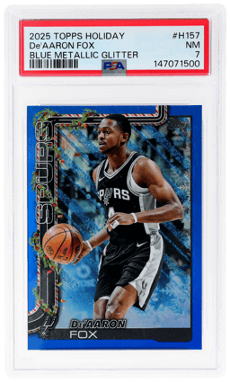 2025 Topps Holiday Blue Metallic Glitter De'Aaron Fox #H157 PSA 7