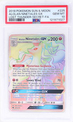 2018 Pokemon Sun and Moon Lost Thunder Alolan Ninetales Gx #225 PSA 10