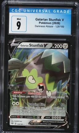 2020 Pokemon Sword & Shield Darkness Ablaze Galarian Stunfisk V #128 CGC 9 MINT