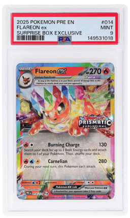 2025 Pokemon Scarlet and Violet Prismatic Evolutions Surprise Box Exclusive Flareon Ex #14 PSA 9