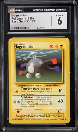 1999 Pokemon Base Set Magnemite #53 CGC 6 EXMT