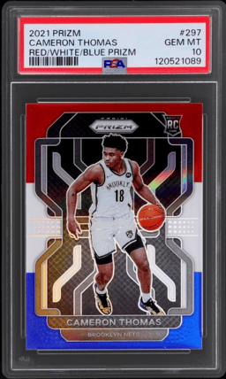 2021 Panini Prizm Red White and Blue Prizm Cameron Thomas #297 PSA 10