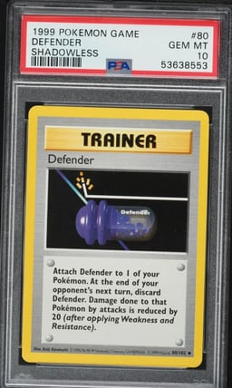 1999 Pokemon Base Set Shadowless Defender #80 PSA 10 GEM MINT