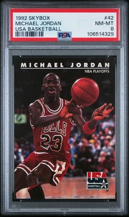 1992 SKYBOX USA BASKETBALL #42 MICHAEL JORDAN PSA 8