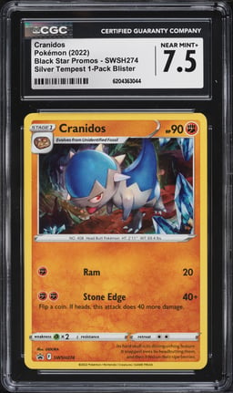 2022 Pokemon SWSH Black Star Promo Silver Tempest Cranidos #SWSH274 CGC 7.5 NRMT+