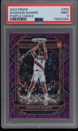 2022 Panini Prizm Choice Purple Prizm Shaedon Sharpe #250 2/20 PSA 9