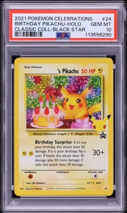 2021 Pokemon SWSH Promo Celebrations Classic Holo Birthday Pikachu #24 PSA 10