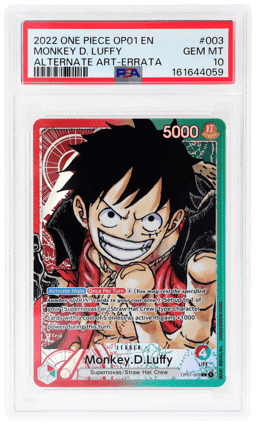 2022 One Piece Romance Dawn Alternate Art Errata Monkey D. Luffy #OP01003 PSA 10