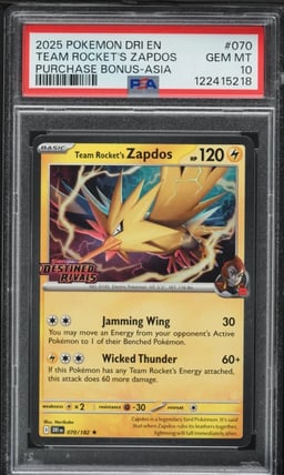 2025 Pokemon Dri En Destined Rivals Bonus Asia Team Rocket's Zapdos #070 PSA 10