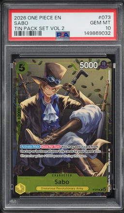 2026 One Piece Promo Tin Pack Set Volume 2 Sabo #P-073 PSA 10 GEM MINT