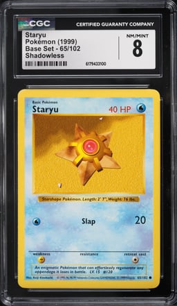 1999 Pokemon Base Set Shadowless Staryu #65 CGC 8 NM-MT