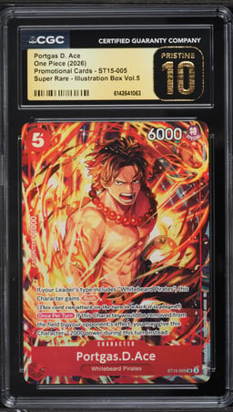 2026 One Piece Promo Illustration Box Vol. 5 SR Portgas D. Ace #ST15-005 CGC 10 PRISTINE