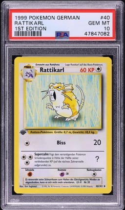 1999 Pokemon German Base Set 1st Edition Raticate #40 PSA 10 GEM MINT