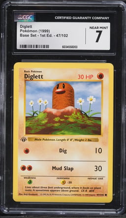 1999 Pokemon Base Set Shadowless 1st Edition Diglett #47 CGC 7 NRMT