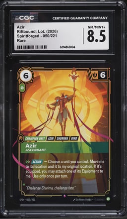 2026 Riftbound League Of Legends LoL Spiritforged Azir #50 CGC 8.5 NM-MT+