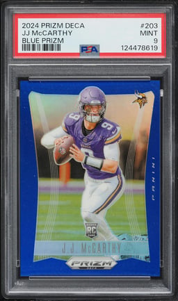 2024 Panini Prizm Deca Blue J.J. McCarthy ROOKIE /149 #203 PSA 9 MINT