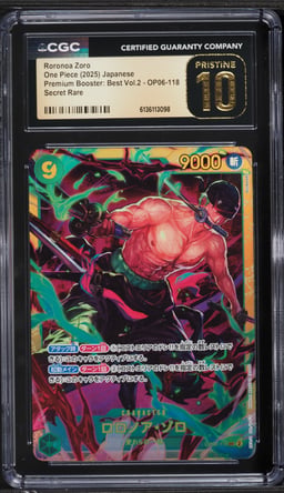 2025 One Piece Japanese Premium Booster Best Vol 2 SEC Roronoa Zoro #OP06-118 CGC 10 PRISTINE