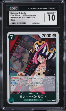 2022 One Piece Japanese Paramount War Monkey D. Luffy #OP02-041 CGC 10 GEM MINT