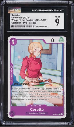 2024 One Piece Wings Of The Captain Pre-Release Cosette #OP06-072 CGC 9 MINT